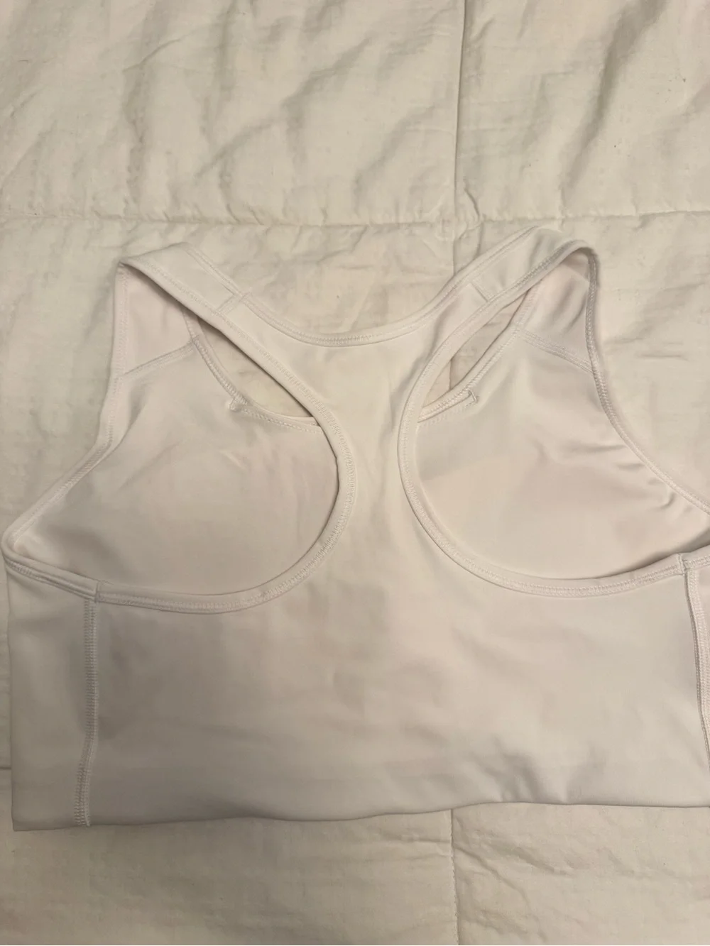 Nike White Racerback Sports Bra with Black Swoosh
